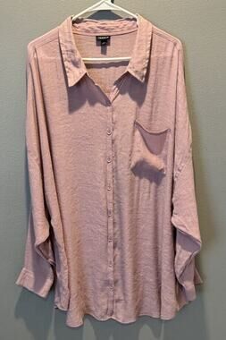 Torrid Lindsay Camp Shirt Size 4 Mauve Gauze Fabric Roll Tab Drop Shoulder